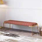 Modern Bedroom Living Room Bedside Stool, Modern Bench, Stainless Steel Entry Shoe, Striped Entryway(Red,140 * 45 * 45cm)