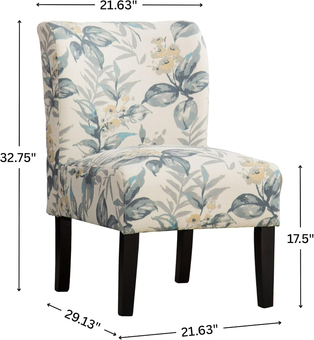 Roundhill Furniture Capa Print abric Armless Contemporary Accent Chair, Blue Leaves