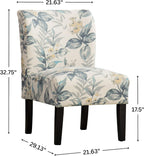 Roundhill Furniture Capa Print abric Armless Contemporary Accent Chair, Blue Leaves