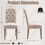 Tufted Upholstered Parsons Dining Chair Set Fabric Diner Accent Stylish Modern Kitchen Living Room with Button Sturdy Solid Wood Legs, 2-Pack