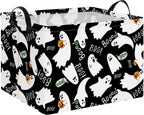 NTAO Gift Storage Basket Empty for Halloween, Storage Bin with Handles, Room Decor, Book Box(Black Ghost Boo)