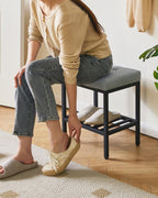 IBUYKE Rectangular Makeup Stool with Adjustable Feet and Storage Space, Footrest Chair, Linen Seat Vanity Stool, Multi-Use as Small Side Table or Ottoman, for Bedroom, Blue Gray WBD017L