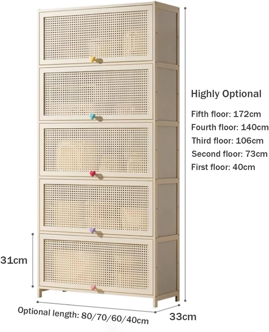 13 Inch Wide Kitchen Cabinet Storage Natural Bamboo Material Flip Up Hover Door Design Food Pantry Cabinet, for Kitchen Living Room Bedrooms(60 * 33 * 40cm)