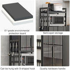 Kitchen Storage Cabinet with Adjustable Shelves Glass Door and Microw Stand Freestanding Cupboard for Dining Room Living Room and Study Room Oven Rack and Bakers Rack Modern Storage Solution