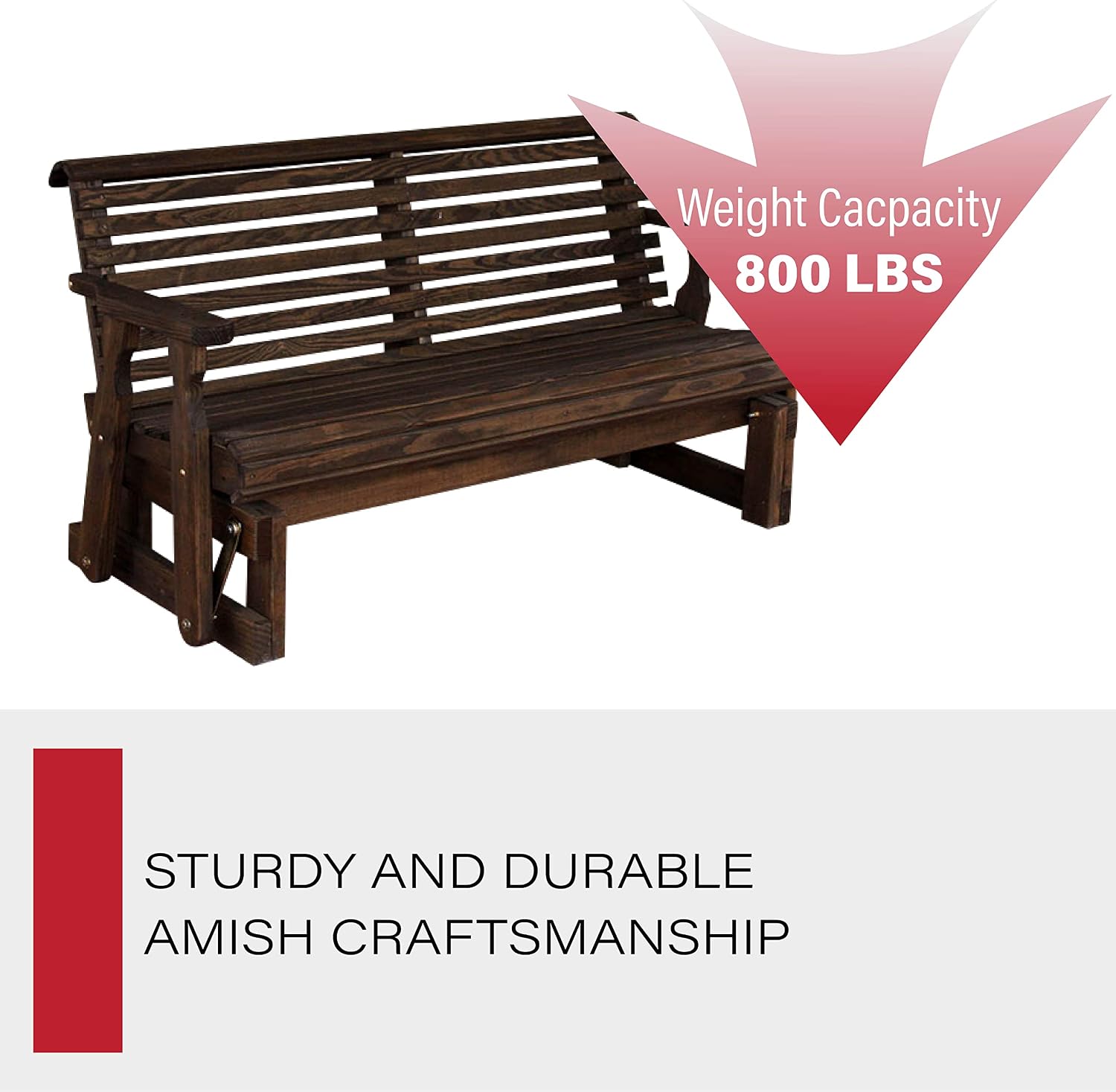 Amish Heavy Duty 800 Lb Roll Back Pressure Treated Porch Glider (4 Foot, Dark Walnut Stain)
