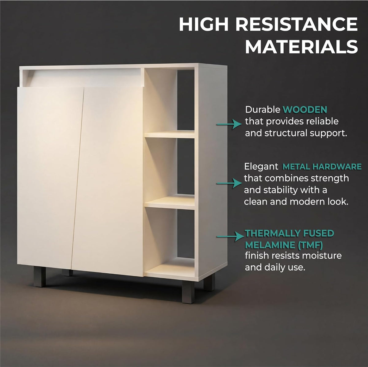 Tuhome Cesna Microwave Sideboard Kitchen Pantry Cabinet, 36.3" Freestanding Pantry Storage with 2 Doors, 5 Shelves & Appliance Surface, White Engineered Wood