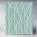 Punkray Light Green Shower Curtain for Bathroom with Hooks Shower Curtain Set, White Stripe Bath Curtains Decorative Shower Curtains Water Repellent Washable, 72 x 72