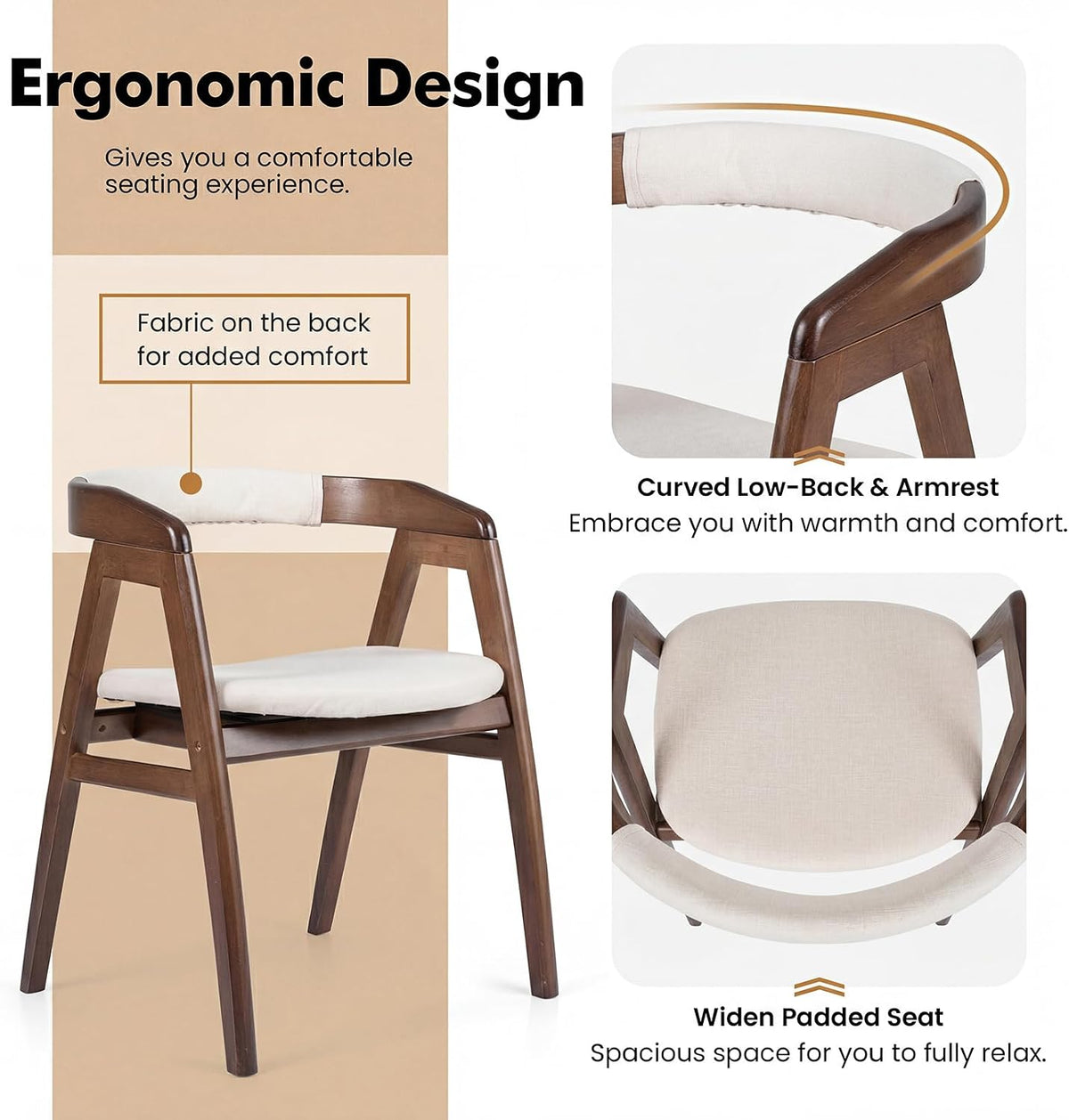COSTWAY Bamboo Accent Chair, Farmhouse Leisure Dining Chairs w/Comfy Cushion, Curved Backrest, Solid Legs, Upholstered Armchair for Living Room, Bedroom, Kitchen, Walnut