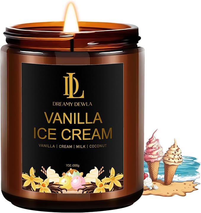 Vanilla Ice Cream Candles, 7oz Vanilla Ice Cream Scented Candle, Natural Soy Candles for Home Scented, Long Lasting with 50 Hour Burn Time, Gifts for Men Women