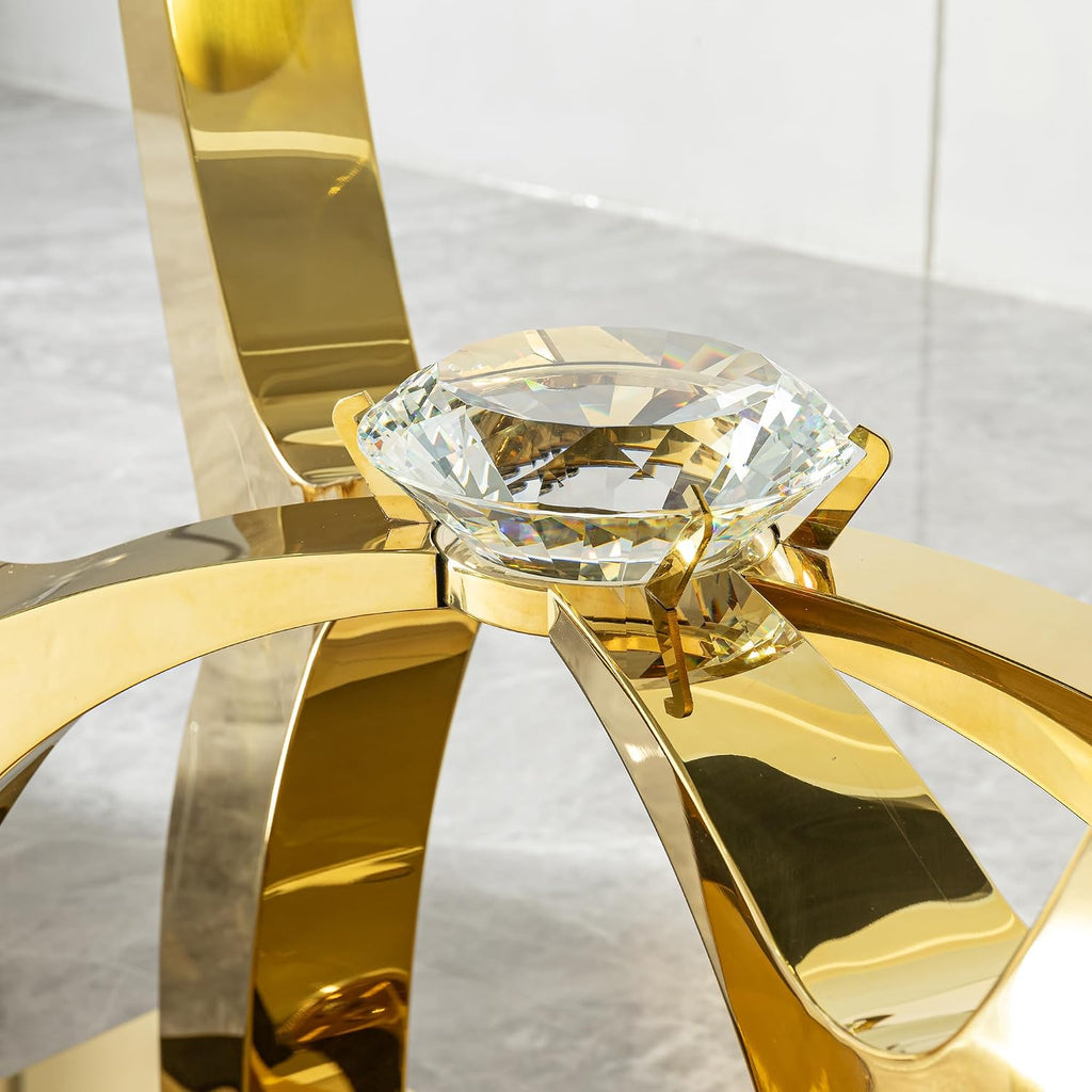 68.9" Rectangle Glass Dining Table for 6 People, Modern Luxury Kitchen Table with Tempered Glass Top, Gold Stainless Steel Curved Base with Crystal Decoration