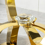 68.9" Rectangle Glass Dining Table for 6 People, Modern Luxury Kitchen Table with Tempered Glass Top, Gold Stainless Steel Curved Base with Crystal Decoration