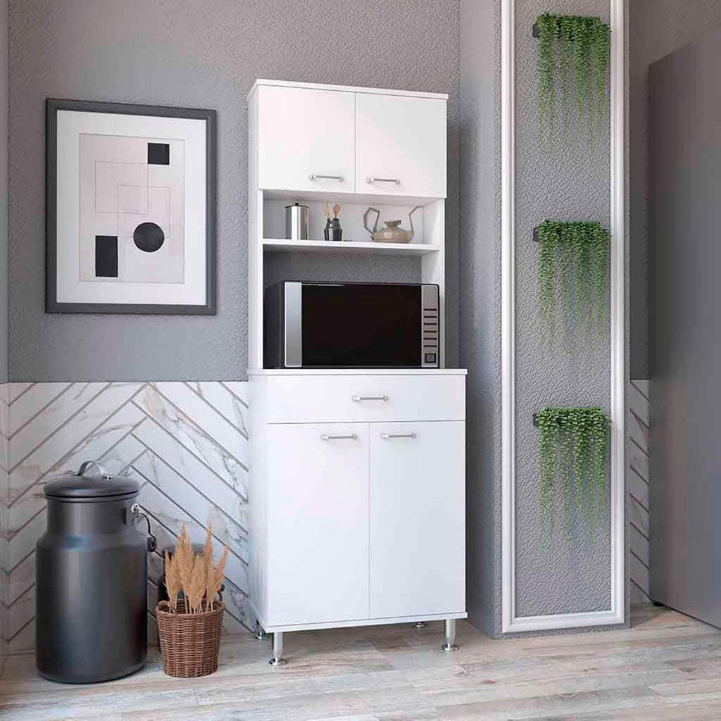 Pantry Cabinet 67" H, Four Doors, One Drawer, Ideal for Kitchens and Dining Rooms, White
