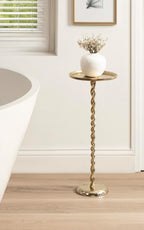 Kate and Laurel Ropa Transitional Round Pedestal Drink Table, 9 x 9 x 22, Gold, Decorative Cast Aluminum Mini Table with Spiral Rope Design for Use as Indoor Plant Stand or Living Room Accent