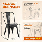 Set of 8 Midnight Black Metal Dining Chairs, Classic Tolix Style Stackable Kitchen Chairs, Durable Steel Seating for Indoor Cafe & Bistro