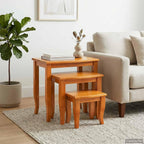 Nesting Side Tables 3 pcs Natural Solid Mahogany Wood | Space Saving Design, Unique Wood Grain, Versatile Accent for Living Room or Bedroom