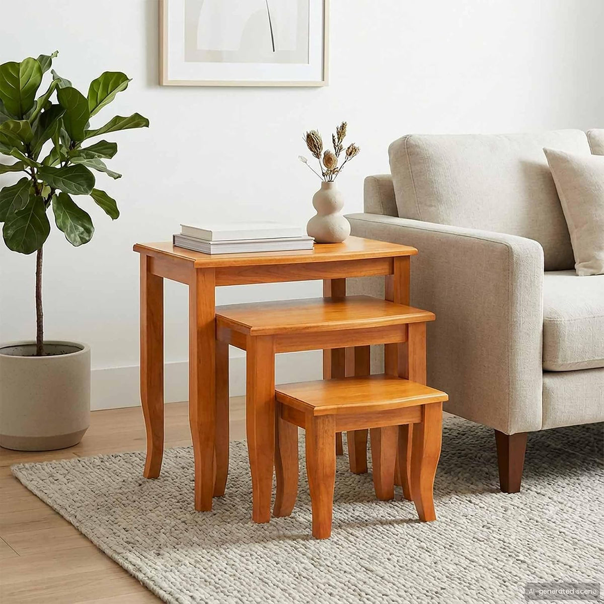 Nesting Side Tables 3 pcs Natural Solid Mahogany Wood | Space Saving Design, Unique Wood Grain, Versatile Accent for Living Room or Bedroom