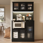 71" Kitchen Hutch Cabinet with Storage for Living & Dining Room, Kitchen Pantry Cabinet with LED Light & Outlet, All Black