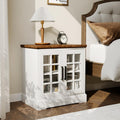 24" Farmhouse Nightstand with Charging Station, End Table with Tempered Glass Doors and Adjustable Shelf, Wood Square Side Table, Bedside Cabinet for Bedroom,Living Room- White