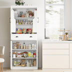 Tall Free Standing Kitchen Pantry Storage Cabinet, Wooden Farmhouse Style, Deep Organization for Kitchen