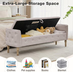 67'' King Size Storage Bench for Bedroom End of Bed,Linen Bedroom Bench for Foot of Bed King,Storage Bench with Arched Arms and 2 Cushion for Living Room Entryway Window,Khaki