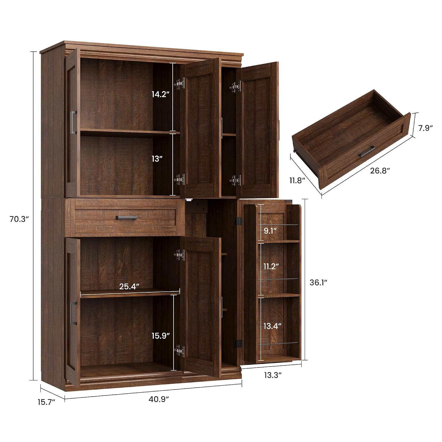 Garvee 70" Tall Kitchen Pantry Storage Cabinet,Modern Kitchen Hutch Cabinet | with Doors and Shelves, Freestanding Food Pantry with Large Storage Drawer for Dining Room and Household Organization