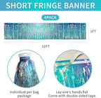 Iridescent Birthday Decorations Tinsel Garland Parade Float Decorations for Trailer 4Pack 12FT Christmas Party Decor Ceiling Fringe Banner Silver Backdrop for Streamers Party Decorations