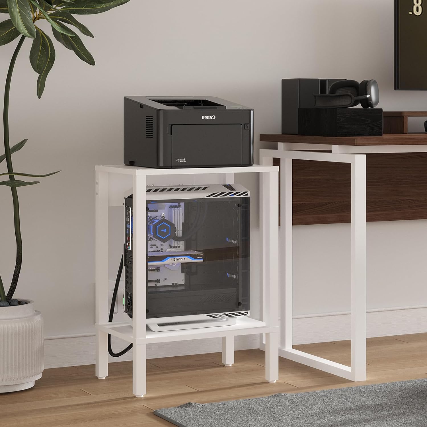MMEOLUOOK End Table with Charging Station, Sofa Side Table Set of 2, 2-Tier Storage Shelf for Small Space, Nightstands for Living Room Bedroom Bedside Tables White MLBZ14WE-2