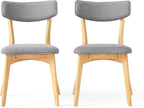Dining Chairs Set of 2, Mid-Century Modern Upholstered Armless Chair w/Seat Cushion, Padded Backrest, Oak/Dark Grey