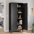 Zevemomo 70.87" H Metal Kitchen Pantry Cabinet, Freestanding Cupboard with 2 Doors and 4 Adjustable Shelves, Tall Metal Storage Cabinet for Kitchen, Bathroom, Dinning Room or Laundry Room （Black）