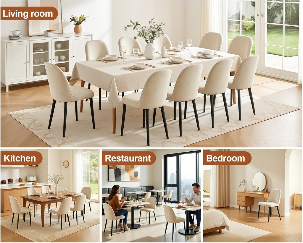 Upholstered Dining Chairs Set of 4, Chenille Fabric Modern Dining Room Chairs, Mid-Century Side Chairs, Kitchen Chairs for Living Room, Restaurant, Cafe, Comedor, Beige