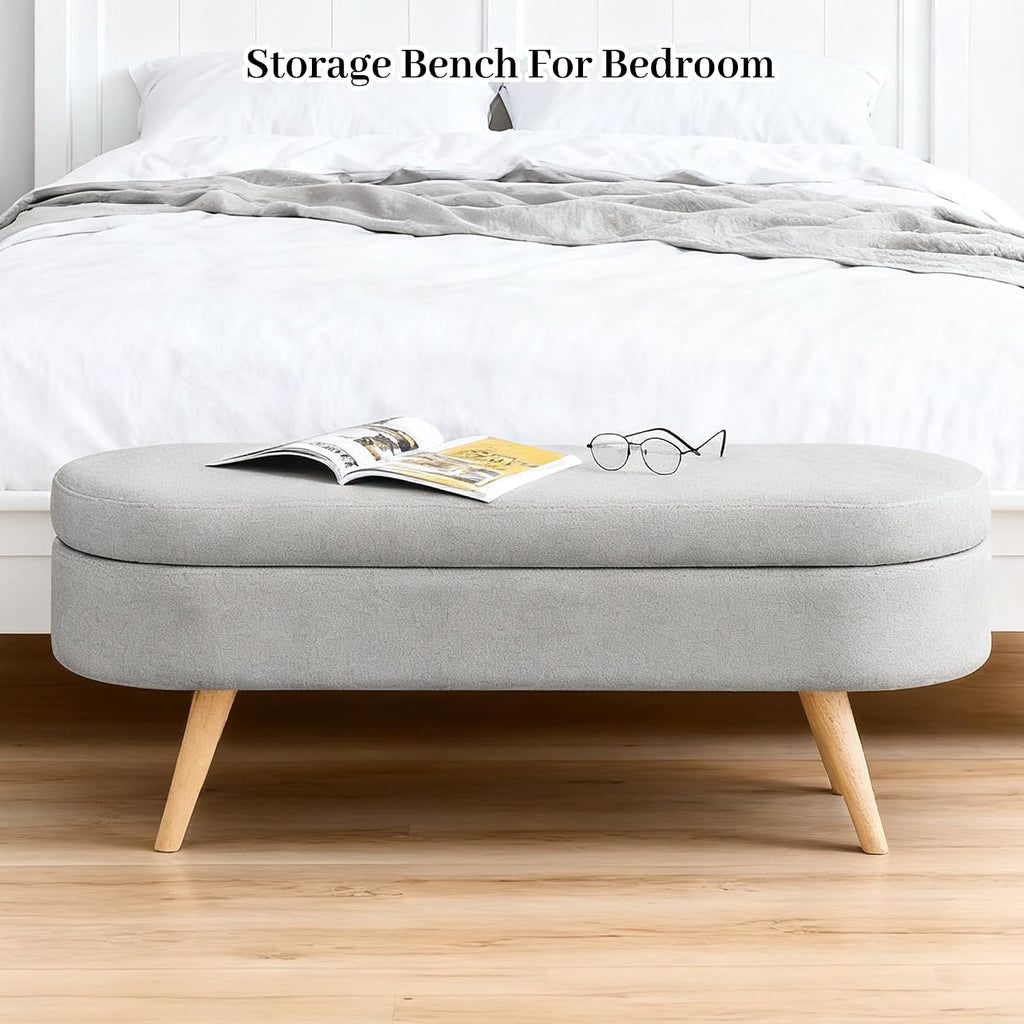 Storage Bench, 43" Storage Ottoman Bench for Bedroom, Upholstered Entryway Benches with Seating, Rubber Wood Legs, Shoe Storages Benches for Bedroom, Living Room, Entryway, Bed Side, Grey