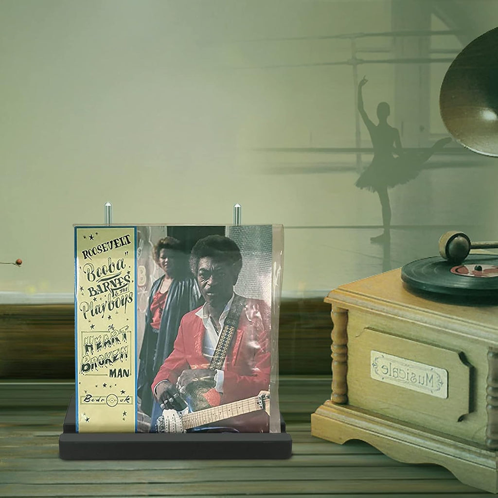 KAZAKA Tabletop Vinyl Record Holder - Display Now Playing, Holds Any Size Record - Doubles, Triple Gatefolds, Box-Sets (Black)