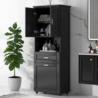 Merax 70" Tall Kitchen Pantry,Farmhouse Storage Cabinet with Adjustable Shelves,Farmhouse Pantry Cabinet with Tilt-Out Basket, for Kitchen,Dining Room,Living Room(Black)