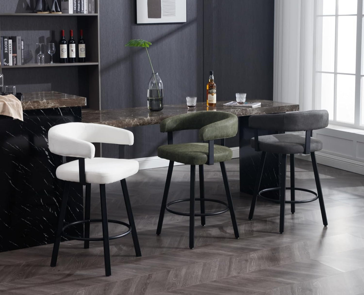 Shunzhi Modern Green Counter Height Bar Stools Set of 2 Leather Barstools with Backs/Metal Legs/Footrest Upholstered Counter Stools Comfy Bar Chairs for Dining Room/Home Bar/Kitchen Island/Pub,25 Inch