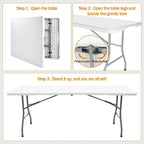 Lakhow 6 FT Folding Table,Outdoor Indoor Plastic Table Portable Square Height Dining Table Perfect for Picnics, Parties, Party and Camping, Clear White