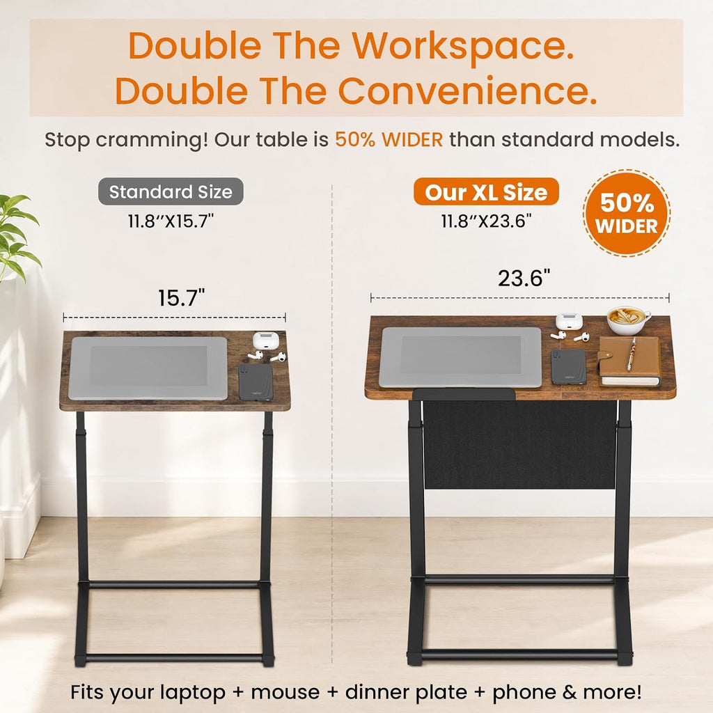 Giikin TV Tray Table, 23.6" Extra Large Side Table, Adjustable Height TV Trays for Eating on Couch, 90° Tilt Angle Foldable C-Shaped End Table with Storage for Small Spaces Sofa Bed Dinner