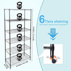 Whitmor 6 Tier Storage Shelves, Heavy Duty with Wheels, 400 lbs Capacity per Shelf, Max 2400 lbs Total, Adjustable Storage Units for Garage, Laundry, Plant, 30" L x 14" W x 70" H, Black