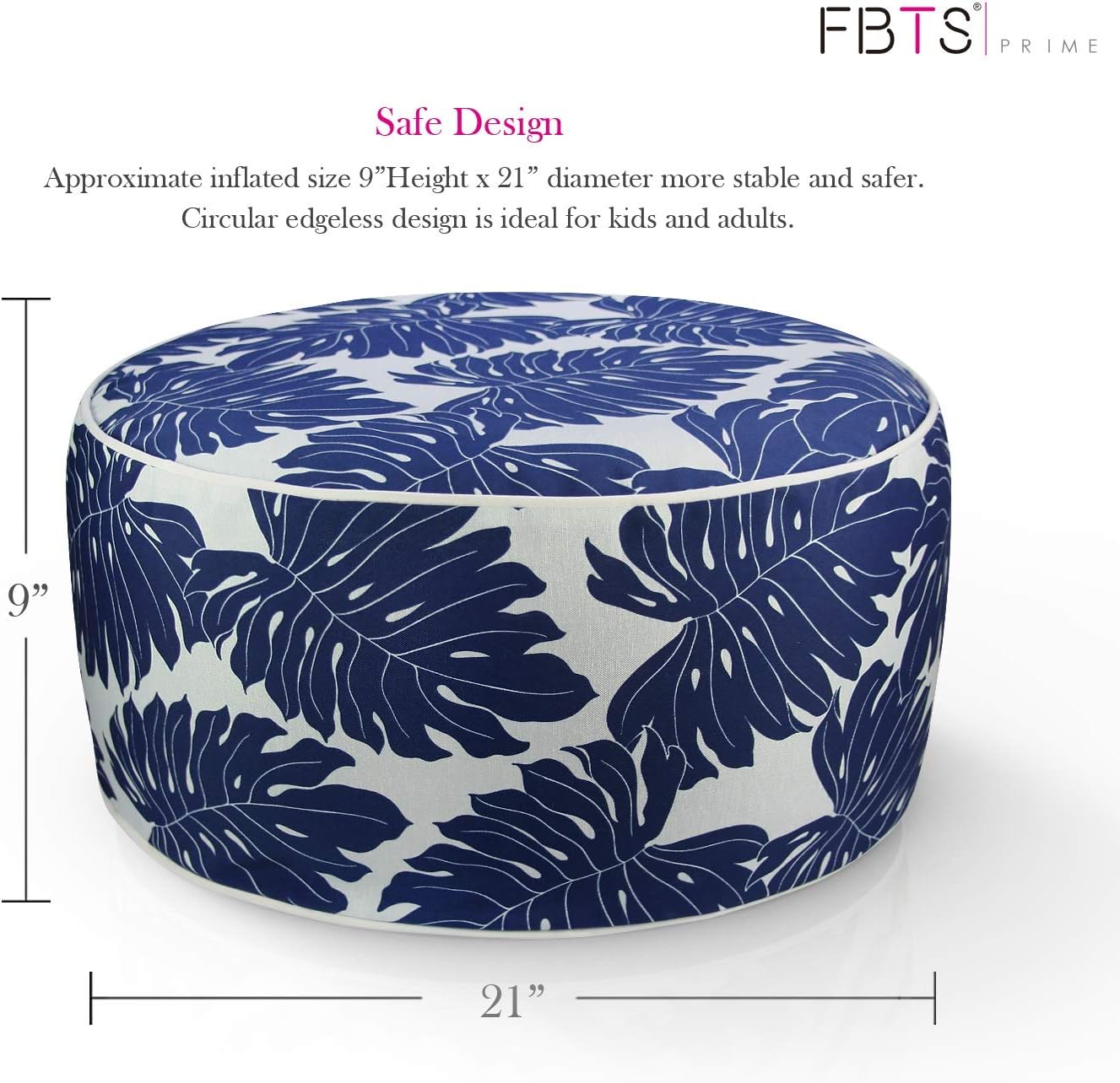Inflatable Footstool Ottoman Navy Leaves Round 21x9 Inch Patio Foot Stools and Ottomans Portable Footrest