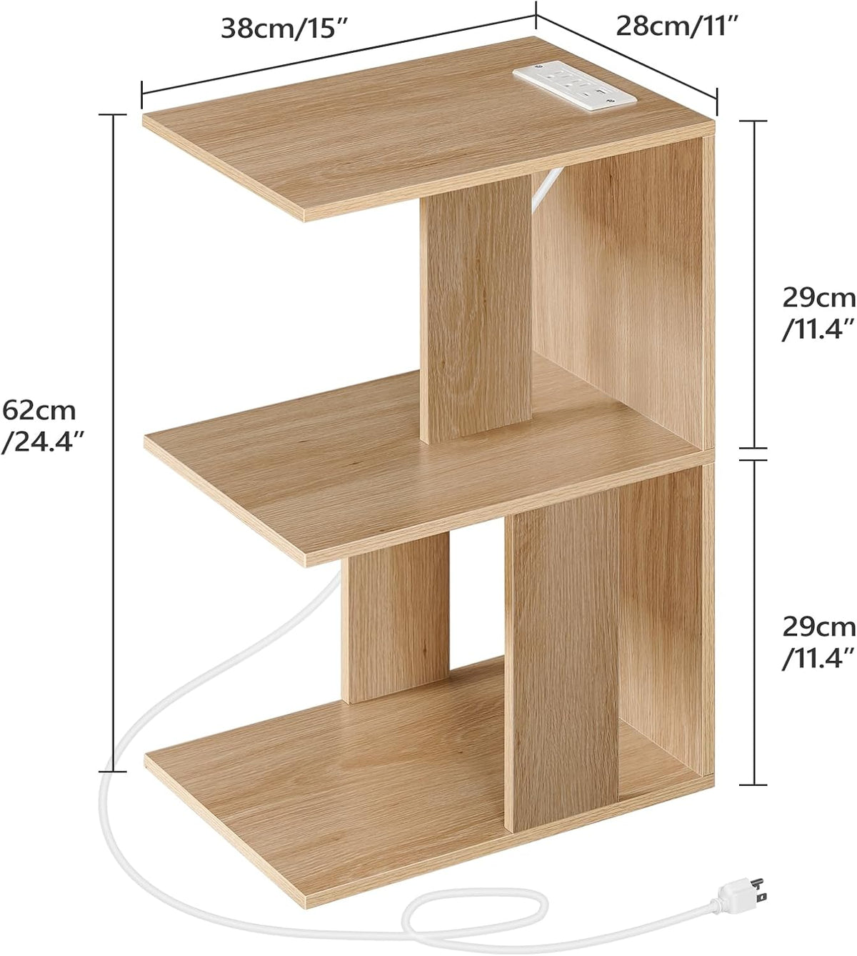 MAHANCRIS End Table with Charging Station, C-Shaped Narrow Side Table, Natural Nightstand with Storage, Narrow Bedside Table for Small Spaces, End Tables Living Room, Bedroom, Easy Assembly, ETNA18E01