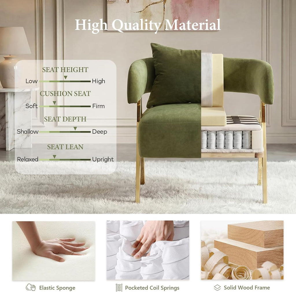 STHOUYN Modern Dining Chairs Set of 4, Upholstered Velvet Dining Room Chairs, Barrel Chairs for Kitchen with Golden Metal Legs, Curved Backrest (Green, 4 PCS)