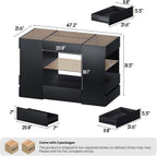 Kikihouse Modern Closet Island with 10 Drawers, LED Wardrobe Armoire Island with Glass Top, Luxury Walk-in Closet Island Storage Cabinet with Display Shelf for Cloakroom, Dressing Room (Black)