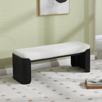 DUOMAY Modern White Sherpa Bedroom Bench, 49" Wide Long Entryway Bench with Solid Wood Legs Upholstered Dining Bench Ottoman for Living Room Indoor