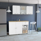 2 Piece Kitchen Set with Island Cart and Wall Cabinet | Includes pre-drilled holes for assembly