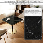 31.5'' Tulip Table, Square Dining Table with Sintered Stone Tabletop | Gold Edge & Pedestal, Bistro Table for 2-4 Person for Dining Room/Café/Small Spaces/Restaurant (Black Marble Vein)