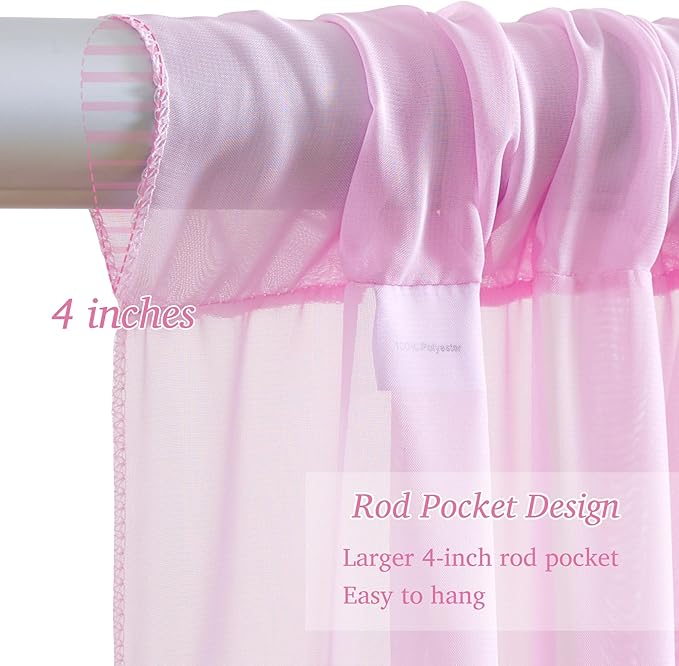 10x10ft Pink Chiffon Backdrop Curtain with Lights for Wedding Parties Baby Shower, Pink Sheer Backdrop Curtains for Girls Birthday Party Bridal Shower Photo Shoot Decor (5×10ft, 2 Panels)