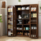 62.8" Tall Kitchen Pantry Cabinet with Shelves and Door Racks, Freestanding Food Cupboard Sideboard for Dining Room, Multifunctional Wooden Buffet Organizer (Walnut)