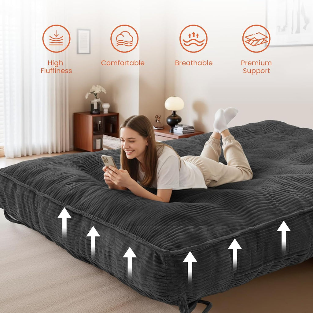 8" Futon Mattress Full Size, Futons Sofa Bed Sleeper Couch Bed, Roll Up Mattress with Shredded Foam & 2 Straps for Storage, Futon Floor Mattress for Living Room, Corduroy (Frame Not Included)
