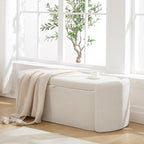 Oval Storage Ottoman Bench, 45" Upholstered Chenille End of Bed Bench Ottomans Bench, Storage Ottoman Foot Rest, Living Room and Hallway, Beige