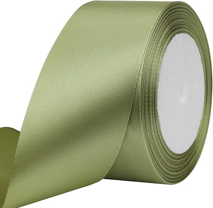 Olive Green Solid Satin Ribbon 2 Inch 25 Yards Solid Polyester Fabric Ribbon for Gift Wrapping Wedding Christmas Baby Shower Birthday Party Decoration Handmade Immortal Flower Craft