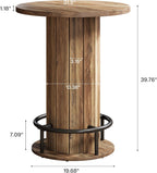 Tribesigns Round Dining Table, Bar Height Commercial Kitchen Table with Wood Strip Base and Footrest, for Dining Room, Restaurant, Cafe, Bakery, School, Apartment, Brown (Only Table)
